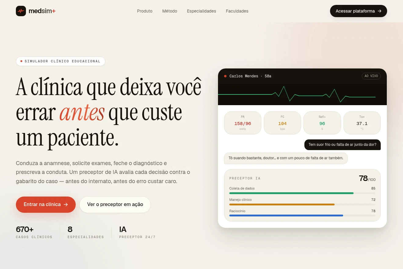 Página inicial do MedSim+.